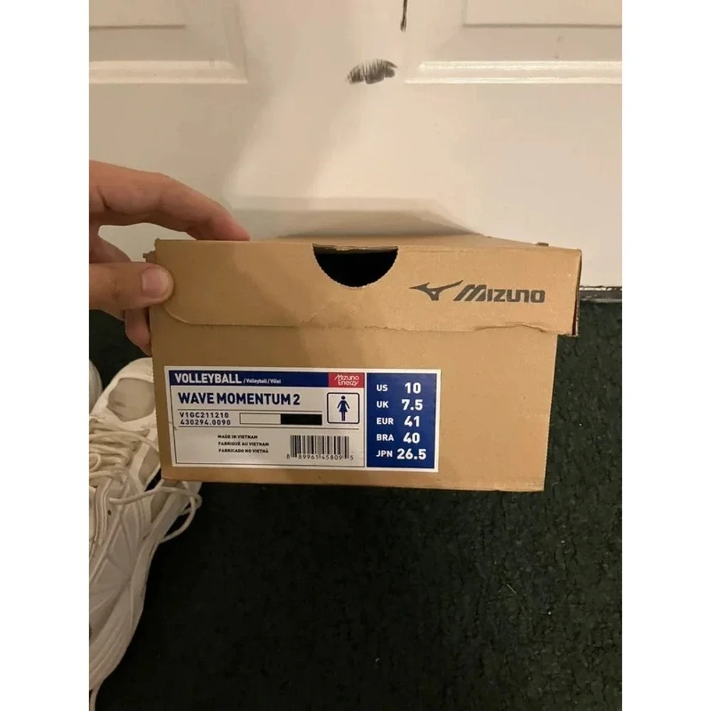 Mizuno Women's Wave Momentum 2 Volleyball Shoes Size 10 White Navy Blue with Box